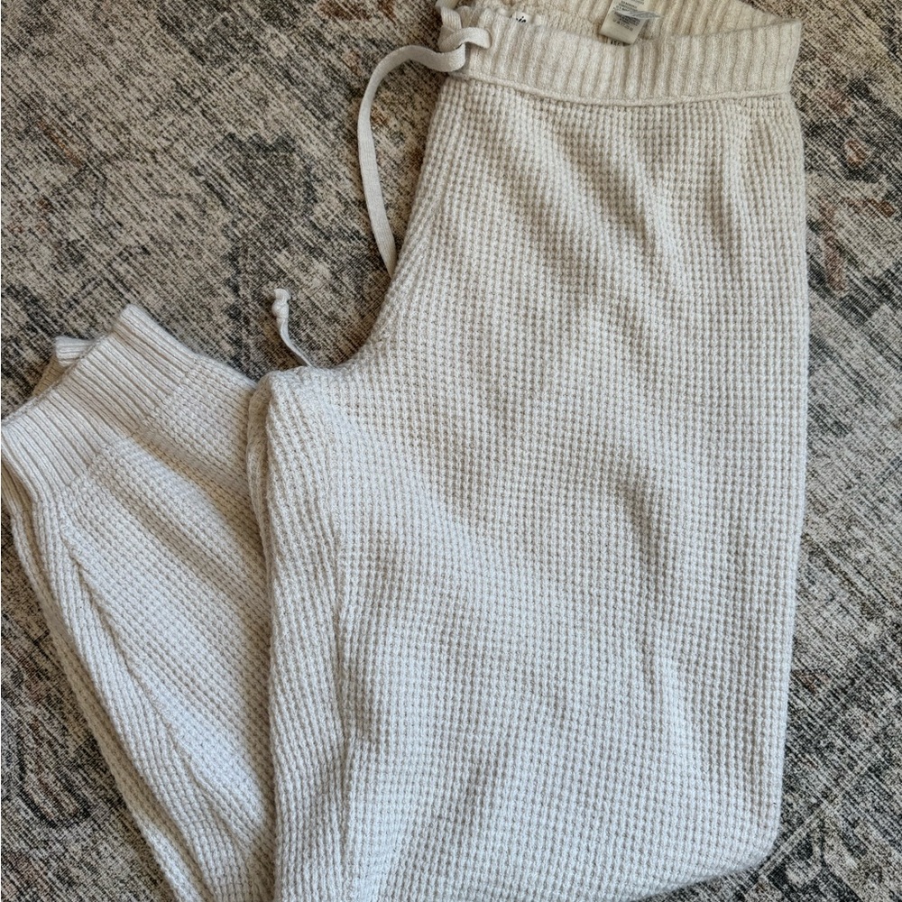 aerie Cream Waffle Knit Joggers